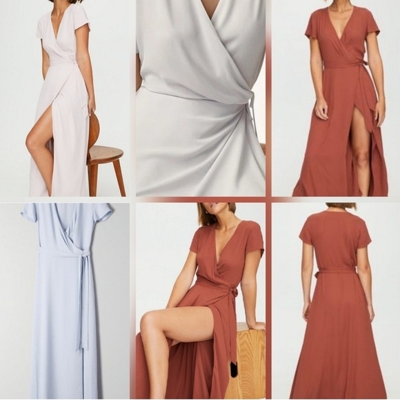 🇨🇦 Aritzia Babaton Lexia Short Sleeve Chiffon Wrap Maxi Dress - Picture 13 of 16